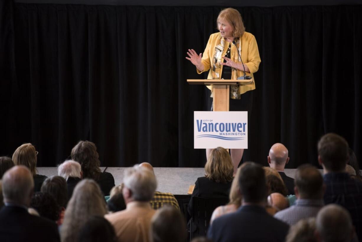 Mayor Anne McEnerny-Ogle highlights progress on the Vancouver waterfront during her first State of the City address at City Hall Thursday.