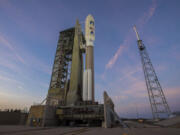 This undated photo provided by the United Launch Alliance via NASA shows a United Launch Alliance Atlas V rocket carrying NOAA's GOES-S satellite waits for liftoff on Thursday, March 1, 2018, from Space Launch Complex 41 at Cape Canaveral Air Force Station in Florida. GOES-S is the second satellite in an approximately $11 billion effort that’s already revolutionizing forecasting with astonishingly fast, crisp images of hurricanes, wildfires, floods, mudslides and other natural calamities.