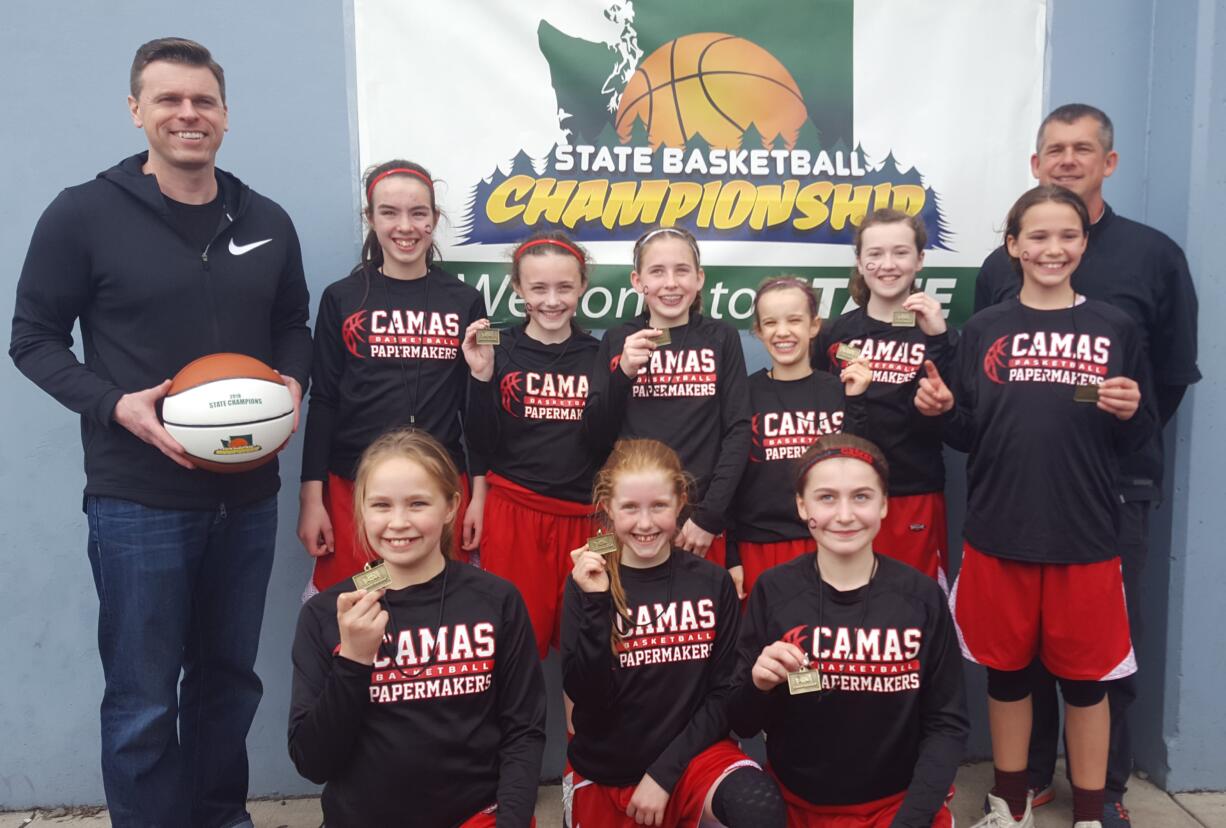 Camas Junior Girls Basketball 5th grade team won the Washington State Middle School Basketball Championship (gold division) in Spokane on Sunday, March 18, 2018.