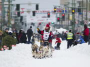 Musher Aliy Zirkle runs her team during the ceremonial start of the Iditarod Trail Sled Dog Race, Saturday, March 3, 2018, in Anchorage, Alaska. Zirkle has finished as high as second in the race.