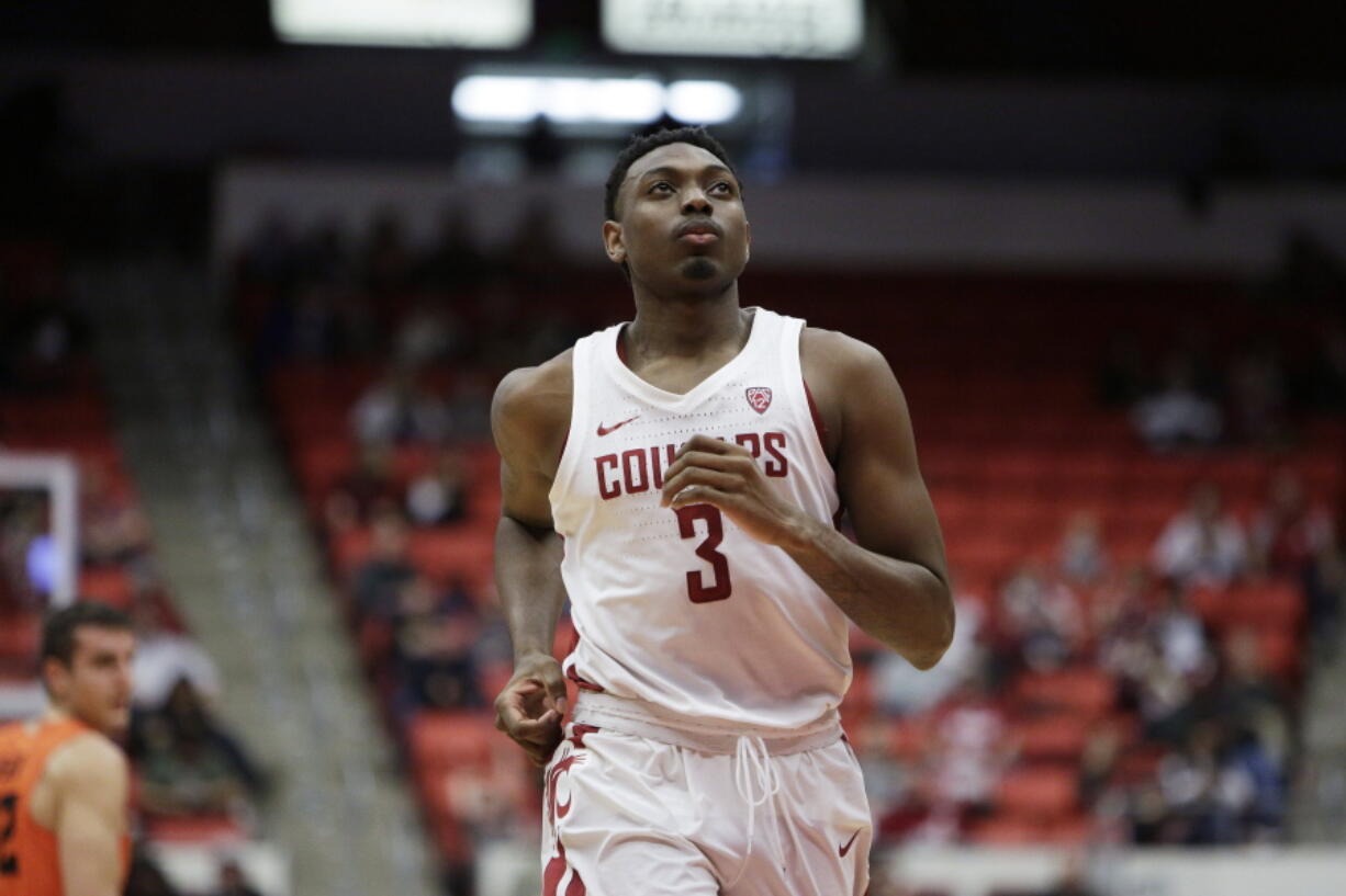 Washington State forward Robert Franks (3) runs on the court during the second half of an NCAA college basketball game against Oregon State in Pullman, Wash., Saturday, March 3, 2018.