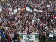 More than 2,000 students walked out of Green Hope High School in Cary, N.C., on Feb. 28, calling for political change to try to end school gun violence following the Feb. 14 school shooting in Parkland, Fla.