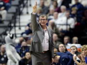 Connecticut head coach Geno Auriemma and the Huskies finished No. 1 in The Associated Press women’s basketball poll for the fifth straight year. The Huskies (32-0) enter the NCAA Tournament as the lone unbeaten team and went wire-to-wire as the unanimous top team. They received all 32 votes from the national media panel Monday, March 12, 2018.