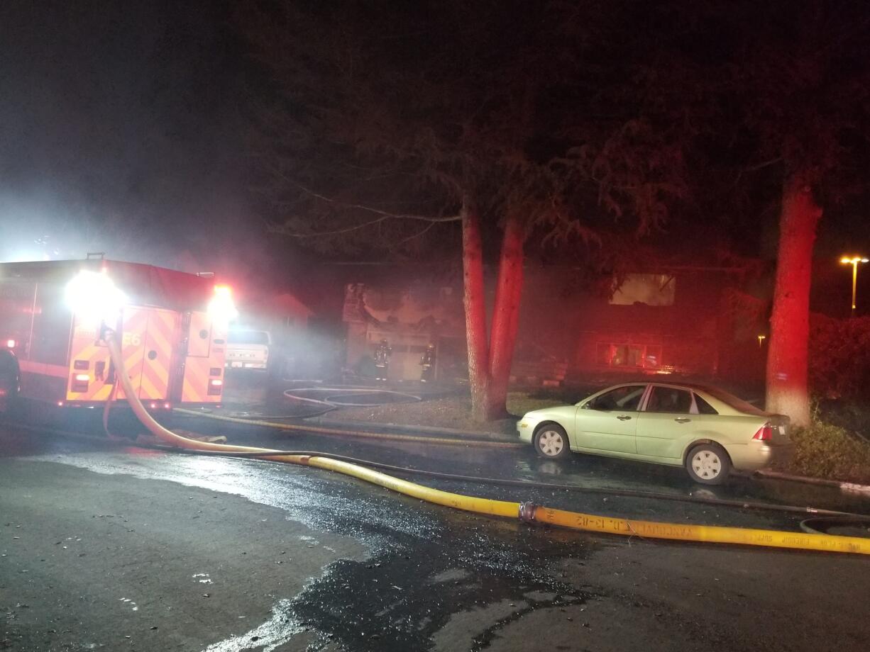 Vancouver firefighters spent a half-hour Monday night extinguishing an intense fire fueled by high winds at 11221 N.E. 84th Circle. Crews monitored the home through the night to ensure the winds didn’t rekindle the fire.