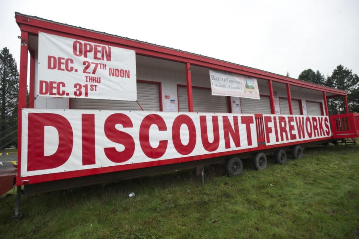 The Battle Ground Chamber of Commerce fireworks stand is pictured Dec. 26, 2012.