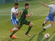 Foster Langsdorf makes his home debut with the Portland Timbers USL affiliate "T2" squad at University of Portland's Merlo Field earlier this season. (Andy Buhler/ Columbian staff).