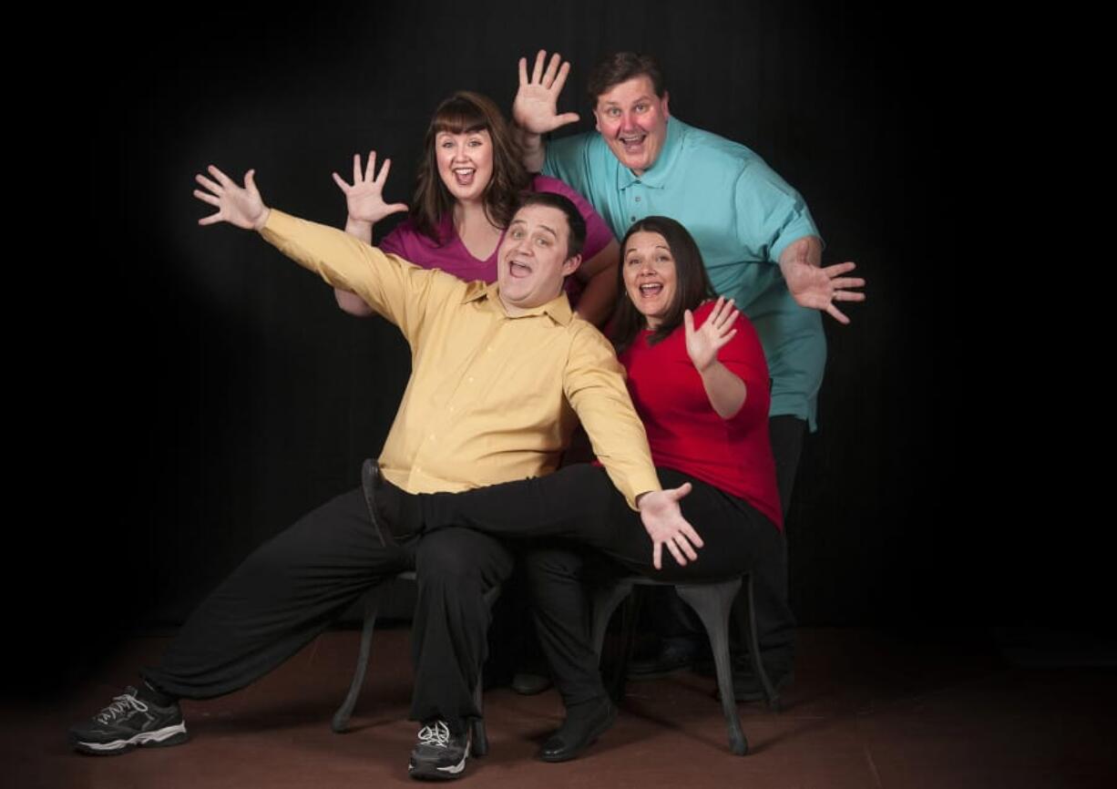 Opening tonight in Woodland, “I Love You, You’re Perfect, Now Change” has been described as “Seinfeld set to music.” It features Bethany Pithan (in purple), who also directed; Wayne Yancey (blue) and Zak Campbell (yellow), both of Vancouver; and Tracy Sacdalan (red).