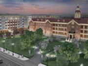 Southeast view of proposed Providence Academy site development.