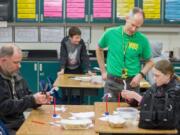 Woodland: Woodland Middle School sixth-grade teacher Geoff Nelson at the school’s PRIDE Night, during which families can come learn about the curriculum at the school and students can meet teachers and tour the building.