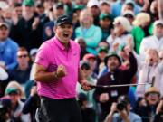 Patrick Reed celebrates after winning the Masters golf tournament Sunday, April 8, 2018, in Augusta, Ga.