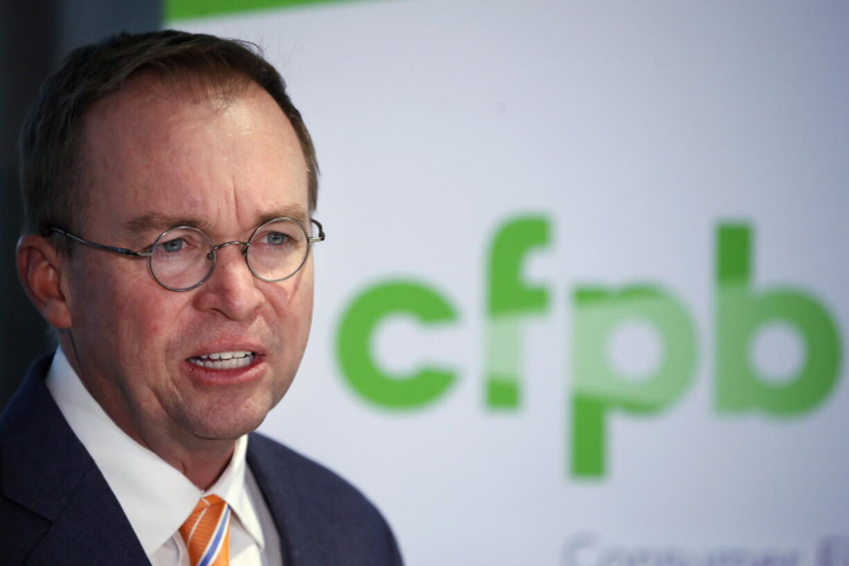 Mick Mulvaney speaks during a news conference after his first day as acting director of the Consumer Financial Protection Bureau in Washington. The Dodd-Frank Act created a “Bureau of Consumer Financial Protection” in 2010. But, except for the occasional court filing, the bureau was consistently referred to as the Consumer Financial Protection Bureau, or CFPB. Mulvaney took over the CFPB as acting director in late November.