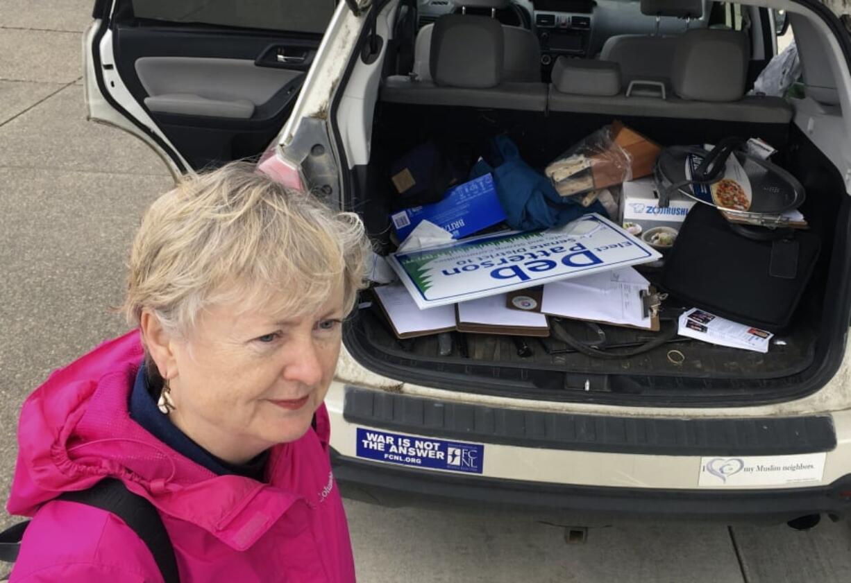 Deb Patterson prepares to canvass April 14 in Independence, Ore., hoping to win the Oregon May 15 primary and unseat four-term Republican Sen. Jackie Winters in November. A win could propel Democrats into a “supermajority” in the Oregon Legislature, with the ability to increase state revenue without Republican support.