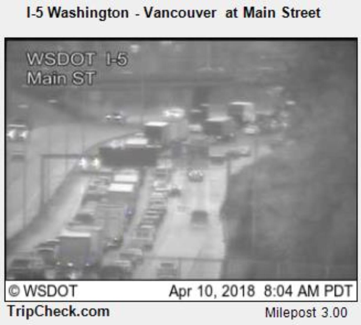 A Washington State Department of Transportation traffic alert says a crash at Milepost 2.5 -- near Main Street in Vancouver -- on southbound Interstate 5 will cause delays during the Tuesday morning commute.