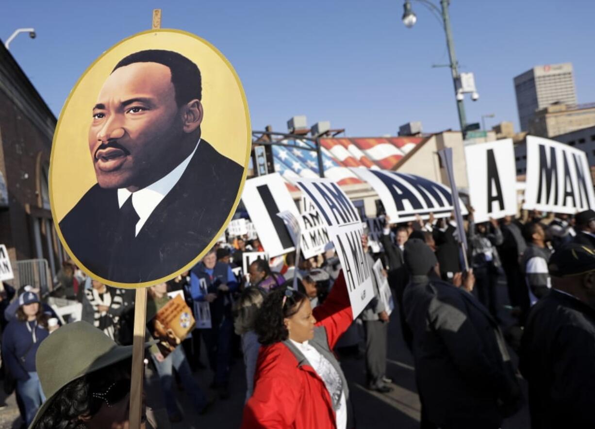 People gather for events commemorating the 50th anniversary of the assassination of the Rev. Martin Luther King Jr. on Wednesday in Memphis, Tenn. King was assassinated April 4, 1968, while in Memphis supporting striking sanitation workers.