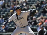 Seattle Mariners starting pitcher Felix Hernandez delivers during the first inning of a baseball game against the Chicago White Sox Wednesday, April 25, 2018, in Chicago.