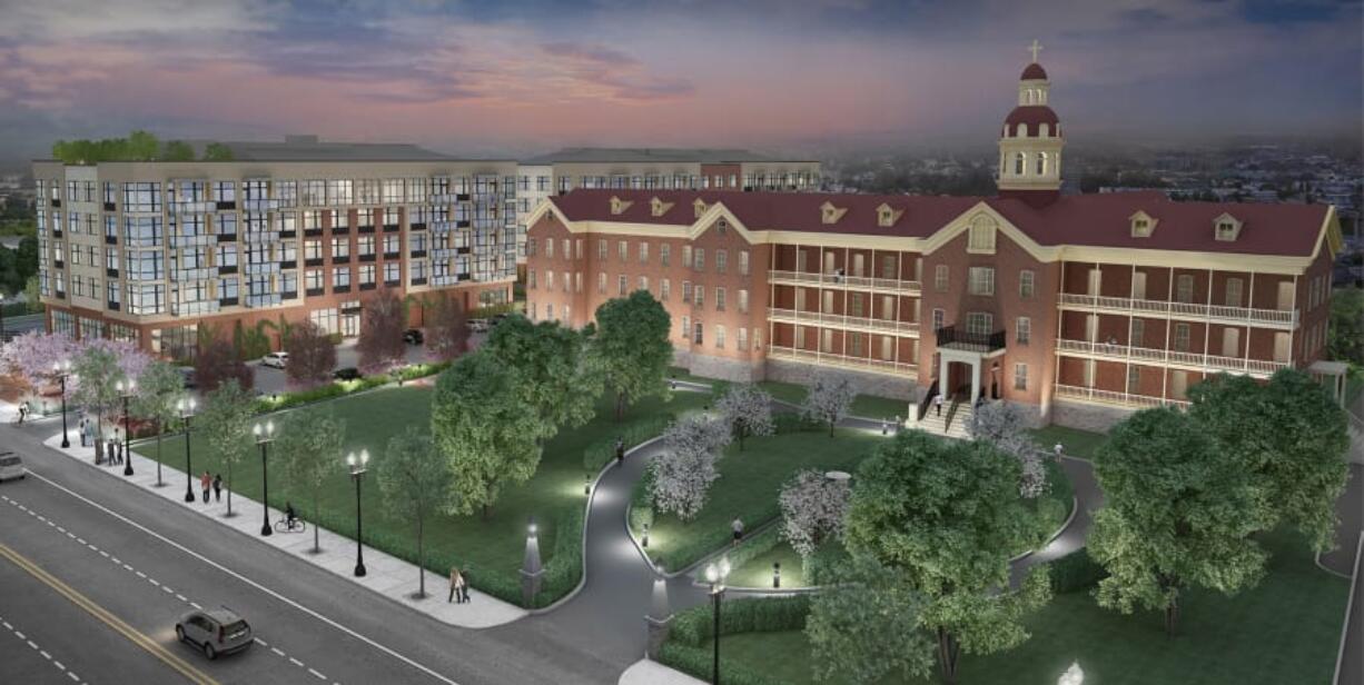 The southeast view of the proposed Providence Academy site development. An updated rendering will be revealed at Thursday’s open house.