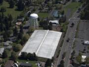 Water Station 5 is relatively inconspicuous from East Mill Plain Boulevard, but from above the mysterious building paints a clearer picture. The site is home to a water tower, covered water reservoir and a pump station.