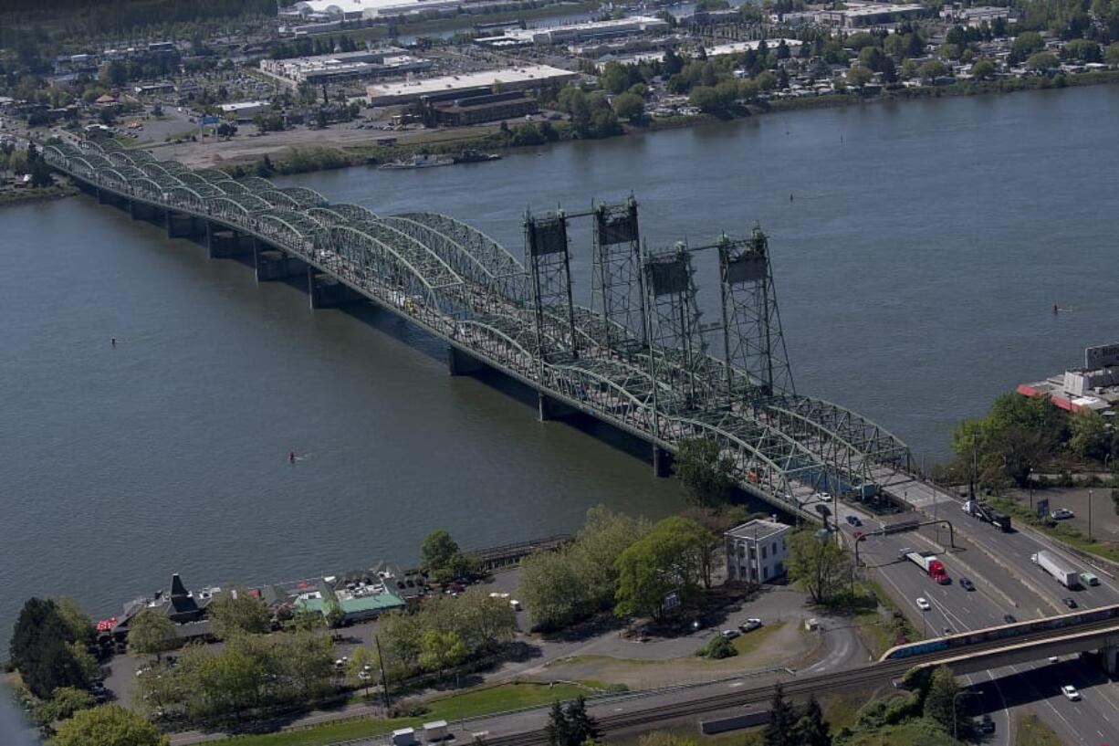 The Interstate 5 Bridge sprawls across the Columbia River as it links Portland and Vancouver.