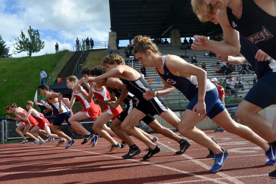 The 4A boys 1600-meter race starts with a bang. Camas’ Daniel Maton would win the event in 4:22.