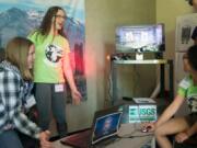 From left: GeoGirls Kenna Owens, Christina Deming, and Marquesa Calderon moderate a round of “Who Wants to be an Volcanologist!” as part of an open house at the USGS Cascade Volcano Observatory in Vancouver on Saturday, May 12. The center opened its doors to the public just days before the anniversary of the 1980 Mount St. Helens eruption.