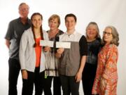 First Place: The First Place Neighborhood Association awarded two $1,000 scholarships to seniors graduating from Evergreen High School. From left: Al Griffen, Claire Priebe, Sharon Bevan, Tyler Jessey, Shirley Morgan and Sharen Graven.