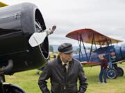 Alan Holloway of California is among the pilots on hand as three vintage biplanes stop at Pearson Airfield on Friday during a celebration of 100 years of airmail service in the U.S. As part of the celebration, three pilots re-enacted a former airmail route from San Diego to Seattle.