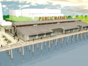 Renderings of the public marketplace at Terminal 1, the Port of Vancouver’s 10-acre mixed-use development near the former Red Lion Hotel Vancouver at the Quay.