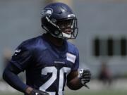 Seattle Seahawks running back Rashaad Penny runs a drill Friday, May 4, 2018, during NFL football rookie camp in Renton, Wash. (AP Photo/Ted S.