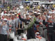 Will Power, of Australia, celebrates after winning the Indianapolis 500 auto race at Indianapolis Motor Speedway, in Indianapolis Sunday, May 27, 2018.