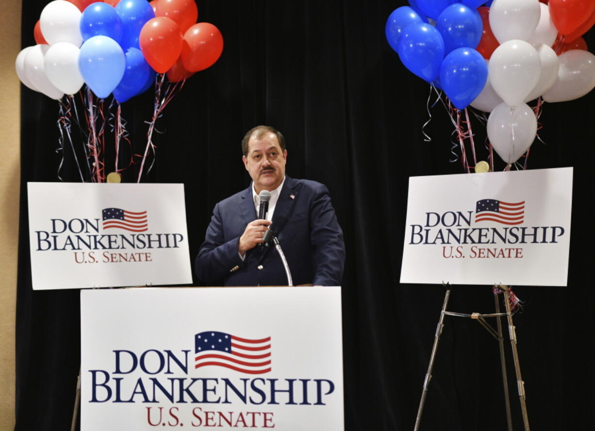 Former Massey Energy CEO Don Blankenship speaks to supporters in Charleston, W.Va. Despite having lost the Republican primary, convicted ex-coal baron Blankenship said he’s going to continue his bid for U.S. Senate as a third-party candidate. Blankenship’s campaign said in a news release Monday, May 21, that he’ll be running as a member of the Constitution Party, which nominated him by a unanimous vote.