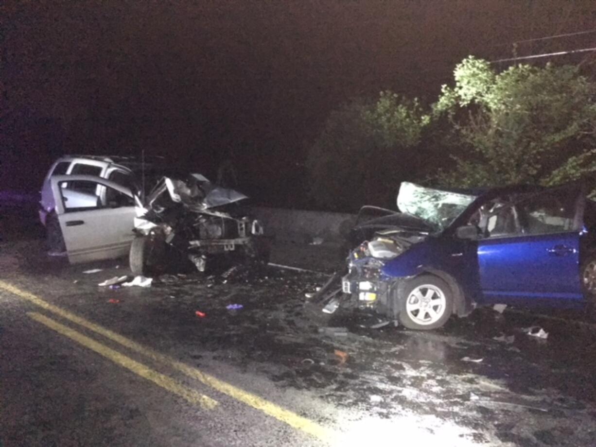 Clark County deputies say a preliminary investigation of a Monday night crash found that a Dodge Durango was traveling southbound on Northeast 72nd Avenue when it crossed into the opposing lane of traffic and collided with a northbound traveling Toyota Prius.