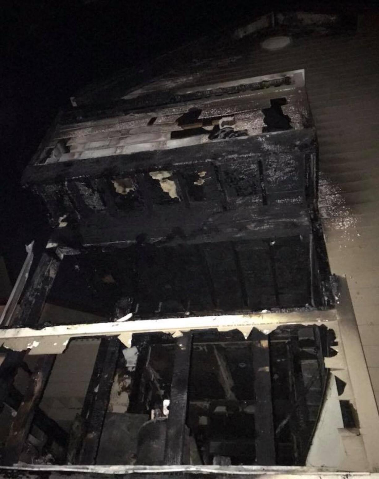 Clark County Fire District 6 crews were dispatched before midnight Monday to a Salmon Creek apartment complex blaze. Two adults, a child and four pets were affected by the fire.