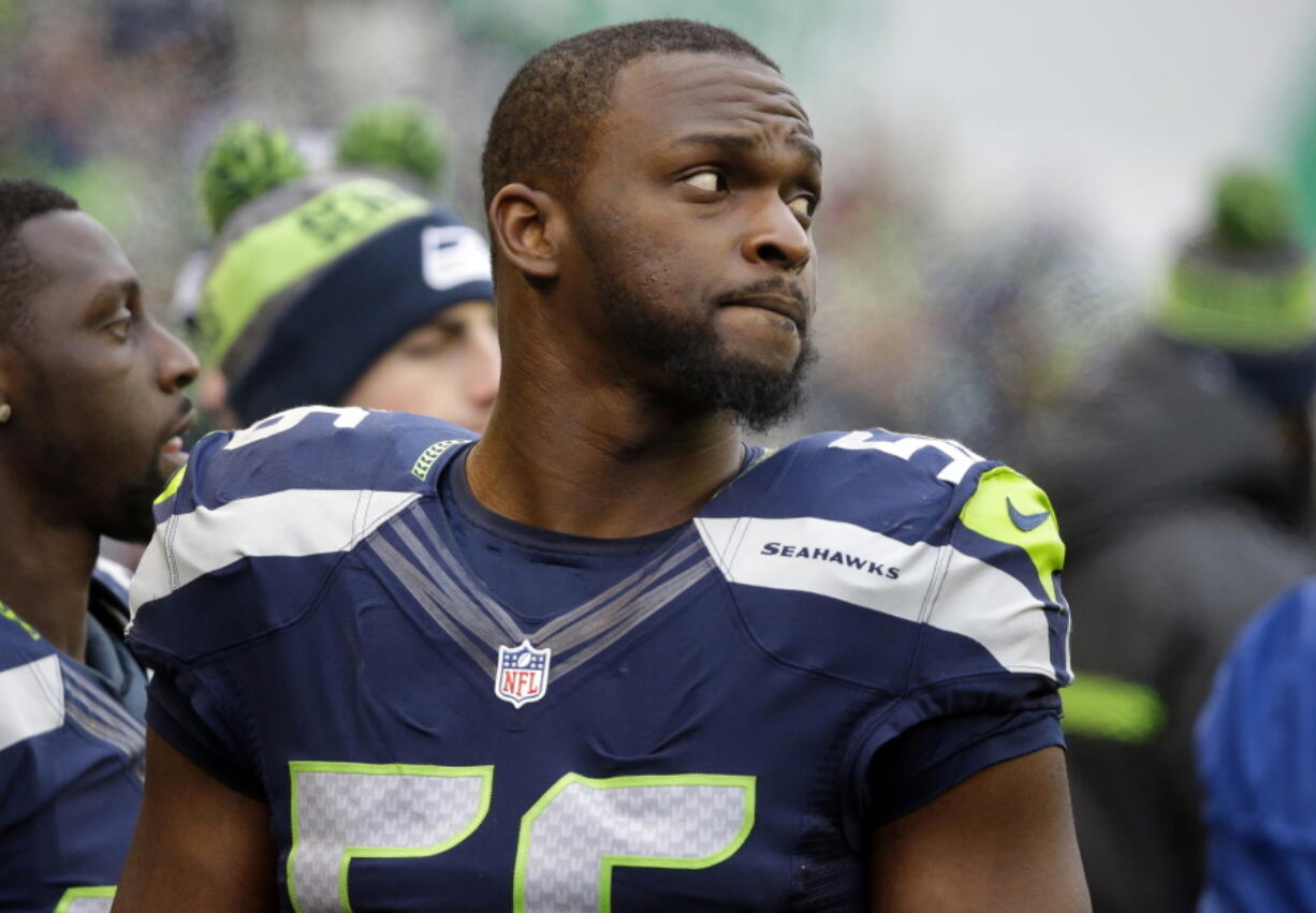 Seattle Seahawks’ Cliff Avril was released by the Seahawks on Friday, May 4, 2018, with a failed physical designation due to a neck injury that cost him most of the 2017 season. (AP Photo/Ted S.