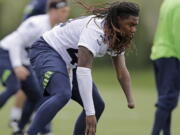 Seattle Seahawks linebacker Shaquem Griffin takes part in a drill Friday, May 4, 2018, during the NFL football team’s camp in Renton, Wash. (AP Photo/Ted S.