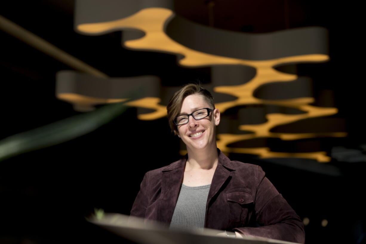 Teacher of the year Mandy Manning poses for a photograph at the Washington Court Hotel, Wednesday, April 18, 2018, in Washington. The national award winner embarks on a yearlong advocacy role to represent the best of the profession. Manning says she will use her new platform to encourage educators across the country to get out of their comfort zones in order to best serve the diversity of their students.