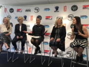 From left, Caiti Donovan, executive director of SheIS; Brenda Andress, commissioner of Canadian Women’s Hockey League; Lisa Borders, President of WNBA; Stacey Allaster, Chief Executive for the US Tennis Association and Dr. Jen Welter, first female NFL coach, all meet to speak with sponsors, investors and other commissioners of leagues in New York. Women’s sports leagues are banding together for the first time with a new initiative —SheIS.