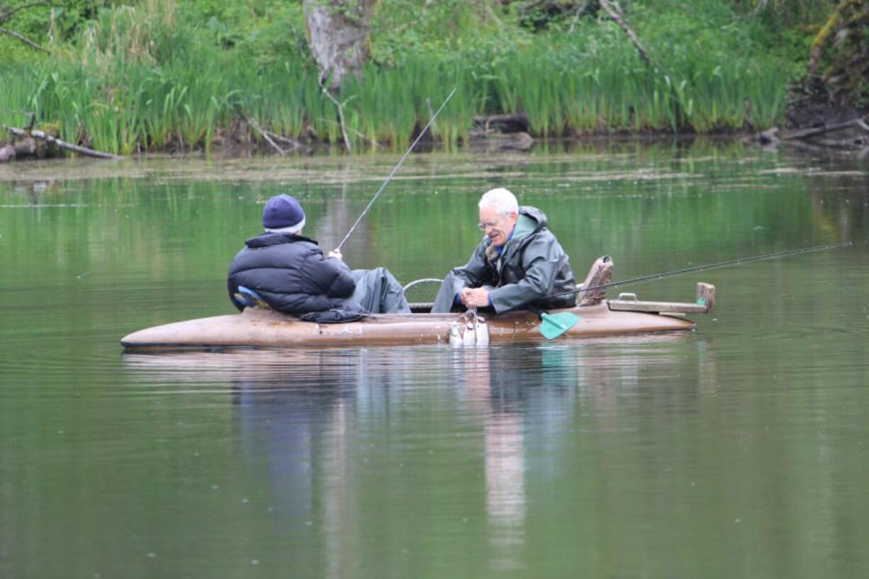 Anglers fish for trout in Ice House Lake in the Columbia River Gorge. Trout fishing continues to be very good in southwest Washington lakes.