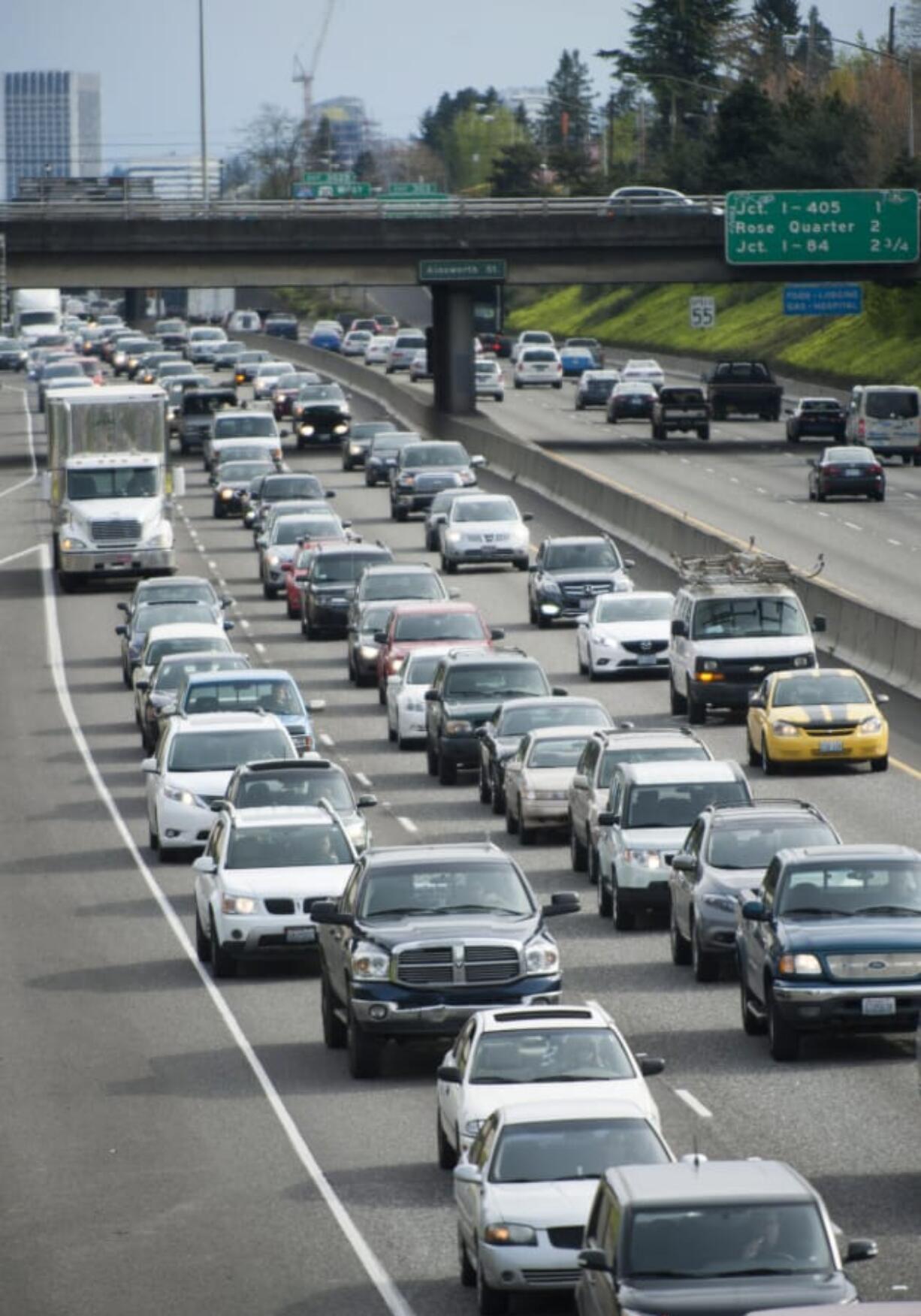 Traffic is seen heading north in Portland on Interstate 5.