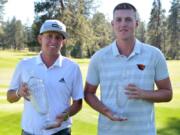 Robbie Ziegler, left, of Portland, and Spencer Tibbits of Vancouver hold their trophies at Bend Golf Club on Saturday, June 23, 2018. Ziegler defeated Tibbits 2 and 1 in the final of the 109th Oregon Amateur Championship.