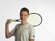 Skyview’s Andrew Kabacy, our All-Region boys tennis player of the year, is a state champion for the second straight year, as seen at The Columbian on Wednesday afternoon, May 30, 2018.