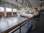 Jason Granneman, school resource officer at Hockinson High School and deputy with the Clark County Sheriff’s Office, keeps an eye on activities in the school from the second floor. In addition to developing initiatives at the high school, Granneman serves as a member a statewide Mass Shooting Task Force formed earlier this year.