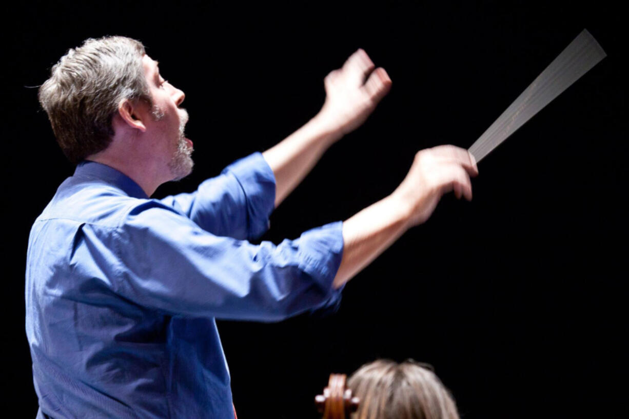 Maestro Don Appert on the podium. His new Concerto for Cello and Orchestra gets its world premiere during a free concert on Sunday night in Vancouver.