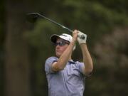 Graham Moody tees off on the fourth hole during the Royal Oaks Invitational at Royal Oaks Country Club on Friday afternoon, June 8, 2018.