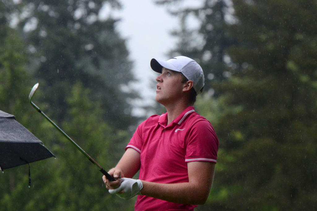 Spencer Tibbits follows his ball during the final day of the Royal Oaks Invitational in Vancouver on Sunday, June 10, 2018. Robbie Ziegler won the tournament with a score of 7 under par.