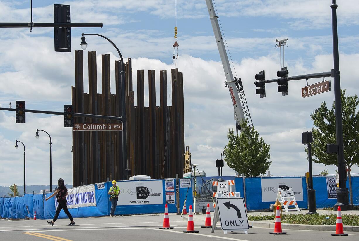 Hotel Indigo begins to take shape at the corner of Columbia Way and Esther Street at the Waterfront Vancouver on Thursday.