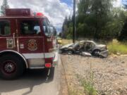 Firefighters had to cut the driver from this sedan after it was T-boned in collision near Vancouver Mall Monday afternoon. The driver was hospitalized with critical injuries.