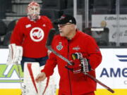 Washington Capitals head coach Barry Trotz watches his players during a practice in Las Vegas. (AP Photo/Ross D.