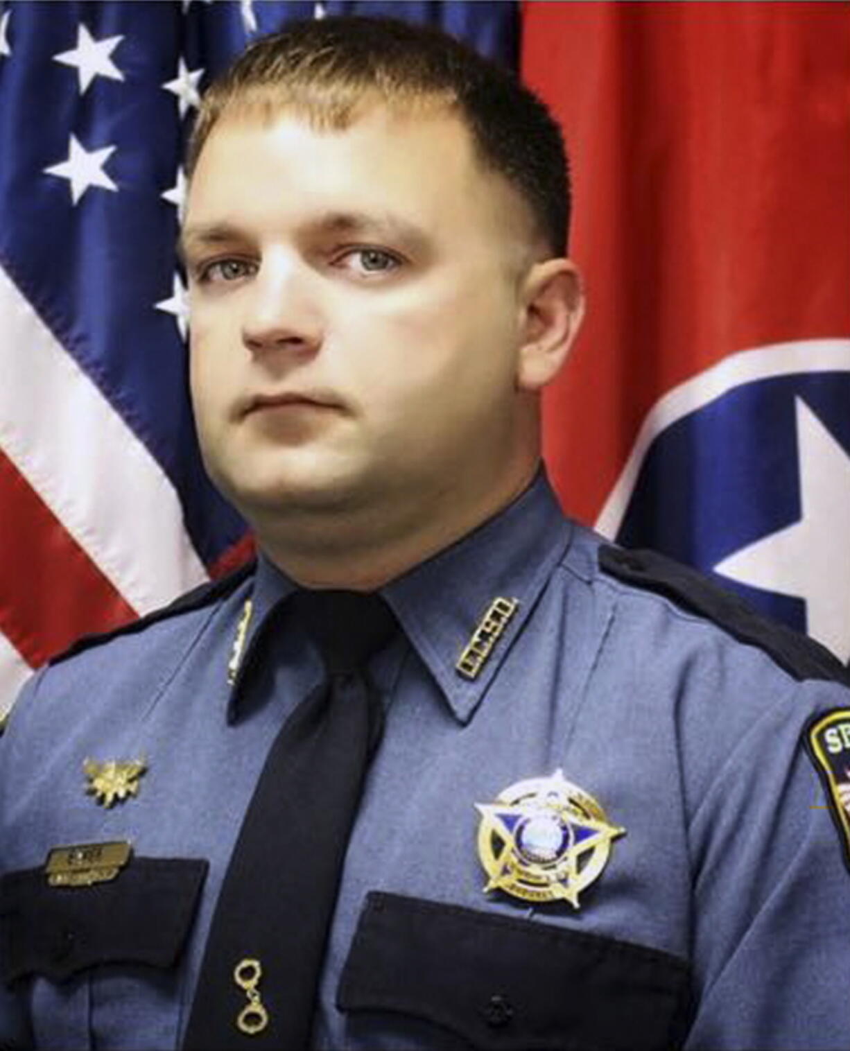 This photo provided by the Dickson County Sheriff’s Office shows Sgt. Daniel Baker. A manhunt continued Thursday, May 31, 2018 in the slaying of a Baker, a Tennessee sheriff’s deputy who was fatally shot during a traffic stop.