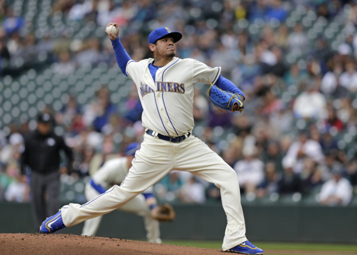 Seattle Mariners starting pitcher Felix Hernandez works against theTampa Bay Rays during the first inning of a baseball game on Sunday, June 3, 2018, in Seattle.