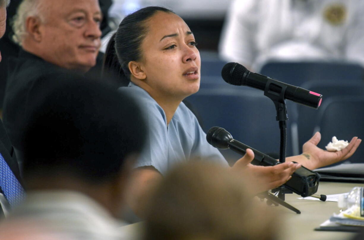 FILE - In this May 23, 2018 file photo, Cyntoia Brown appears in court during her clemency hearing at the Tennessee Prison for Women in Nashville, Tenn. Attorneys for the Tennessee woman serving a life sentence for killing a man when she was 16 are asking federal appellate judges to throw out her sentence, in a case that has attracted celebrity attention. Brown’s attorneys will argue Thursday, June 14 before a 6th U.S. Circuit Court of Appeals panel.